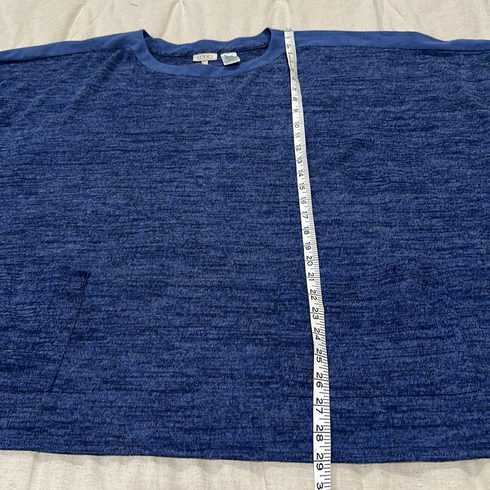 LOGO by Lori Goldstein Sweater Knit Poncho Faux Suede Trim & Pockets Blu… - Picture 8 of 11